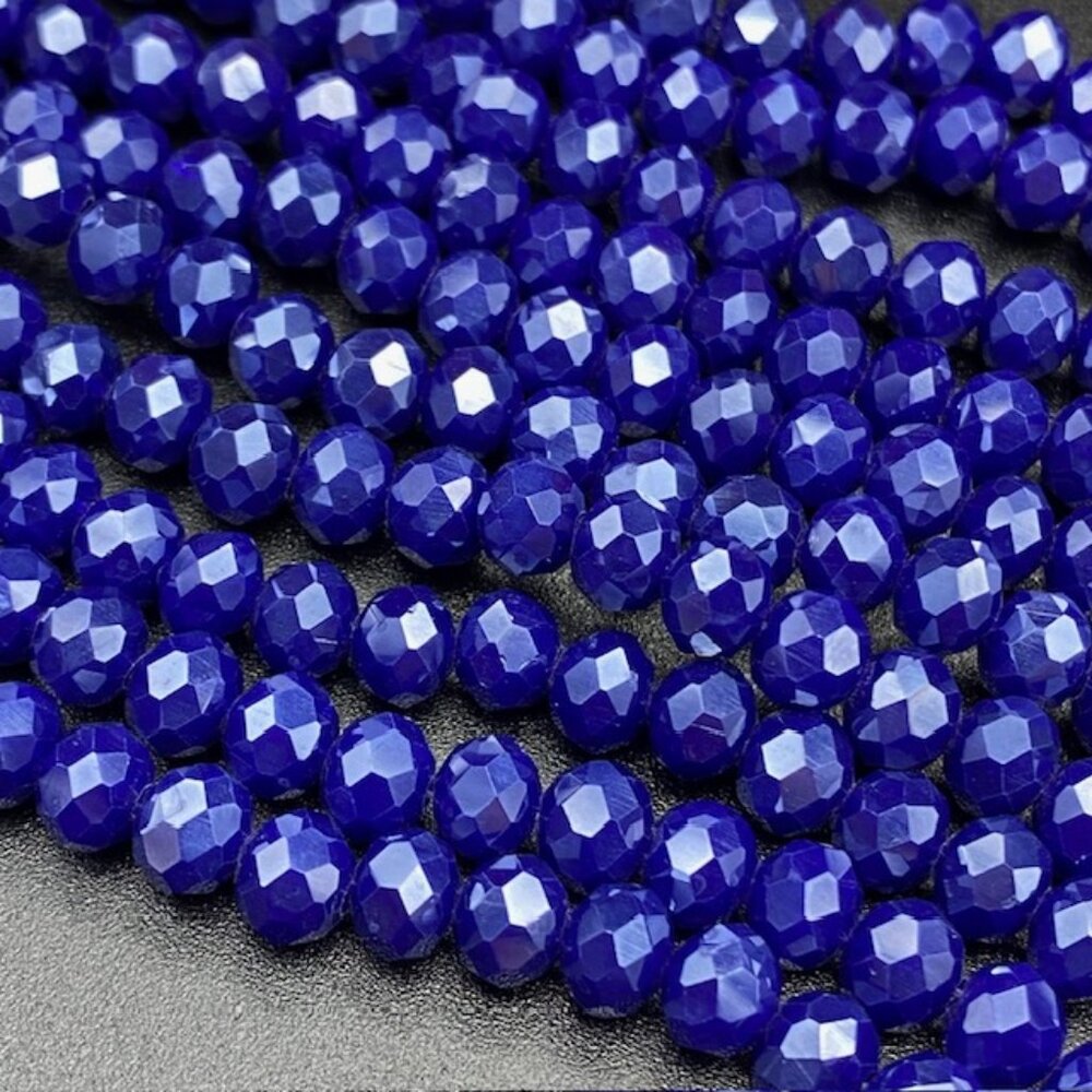 6x5mm Rondelle Dark Blue Electroplate Glass Pearl Luster Faceted Bead Strand